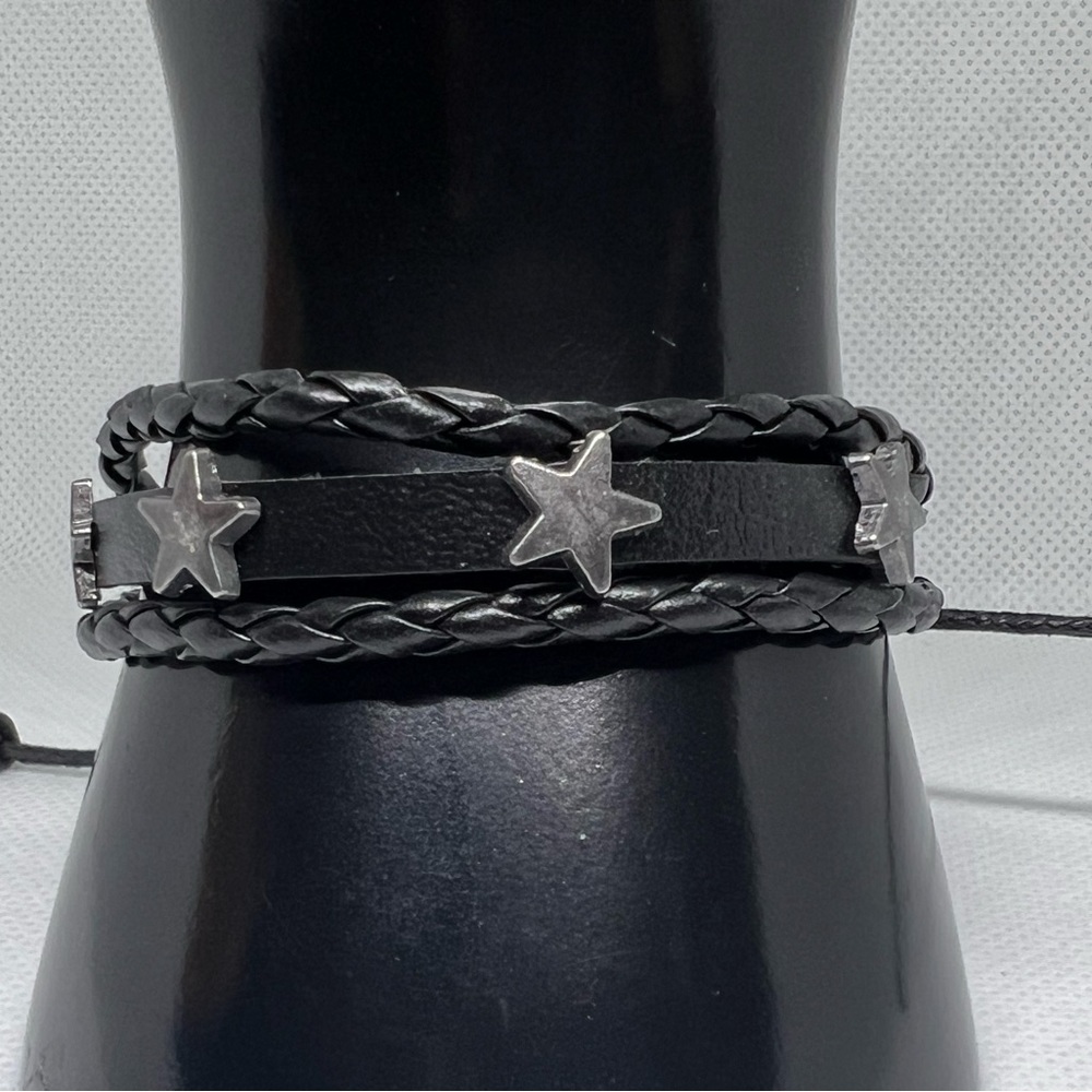 Multi-layer Braided Bracelet, Black Punk Alloy Leather Bracelet